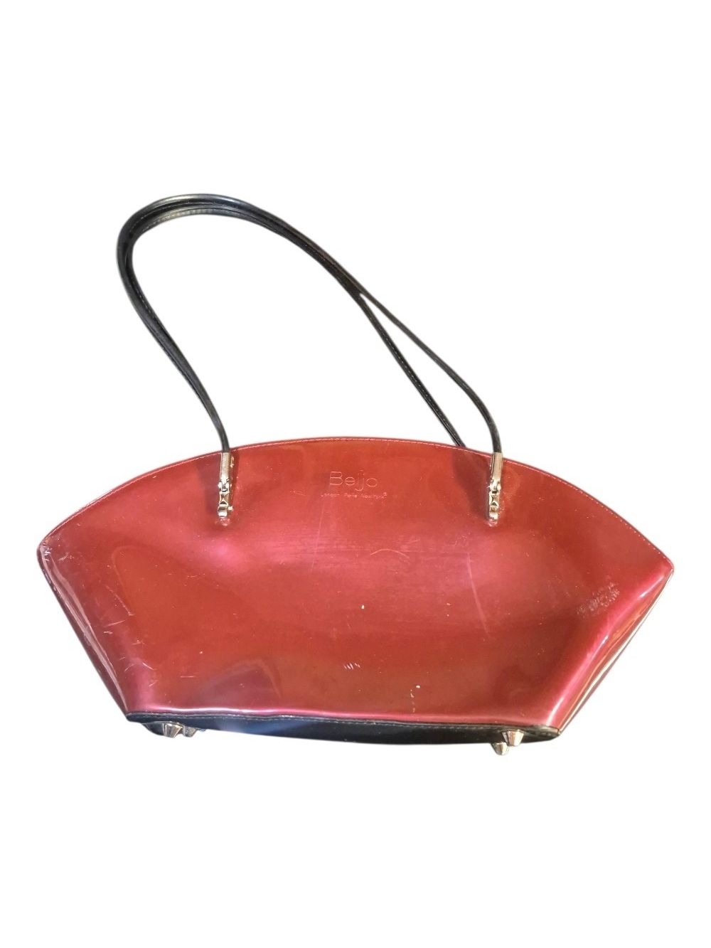 Beijo Red Patent Tote Bag with Black Straps